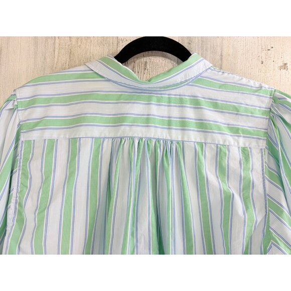 Ann Mashburn Sz XL Geraldine Popover Shirt Green Blue Stripe Poplin - Picture 14 of 16